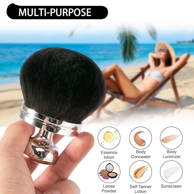 UNIMEIX 3 Inch Sunscreen Applicator with Drawstring Bag, Self Tanner Brush Body Makeup Brush Kabuki Spray Tan Blending Beauty Brush for Body Coverage Perfector (Sliver)