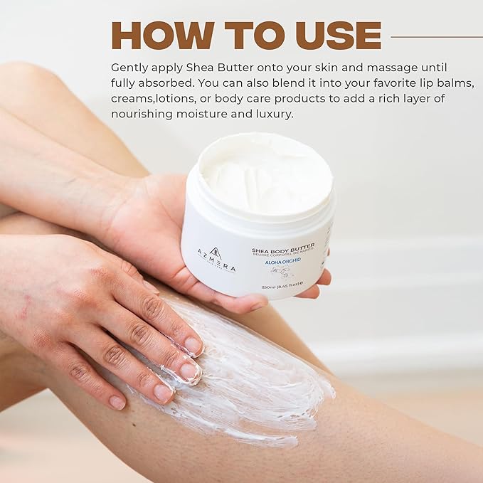 AZMERA Handcrafted Whipped Shea Body Butter – Luxurious Orchid Scented Moisturizer for Dry, Sensitive Skin with Argan Oil & Vitamin E – Vegan, Non-Greasy Skincare – 8.82 oz