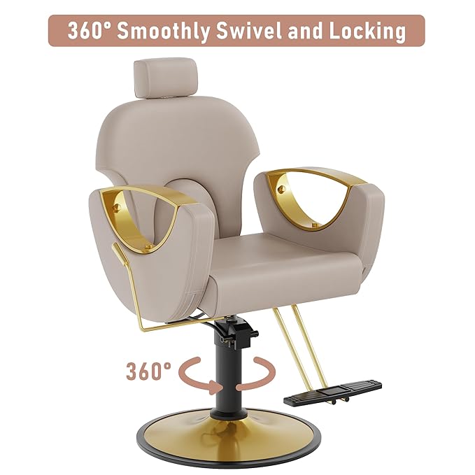 Barber Chair for Hair Stylist, Height Adjustable Hydraulic Hair Reclining Salon Chair, 360 Degrees Rotation, Multi-Function Shampoo Chair for Salon Barbershop (Grey)