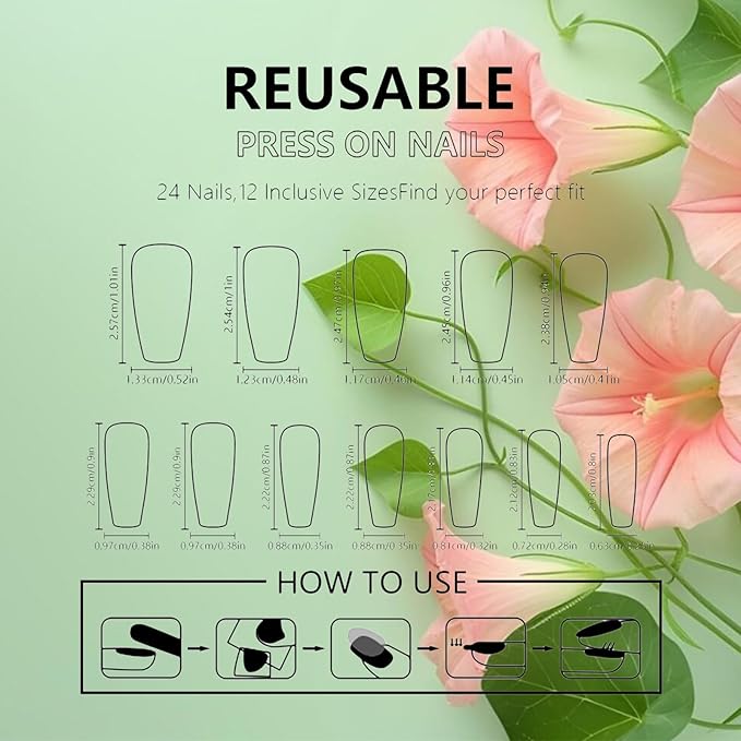 24Pcs Flower Press on Nails Wild Flower Acrylic Full Cover Fake Nails Yellow Gradient Stick on Nail Glossy French Tips Medium Coffin False Nail Summer Gel Glue on Fingernails for Holiday Manicure Art