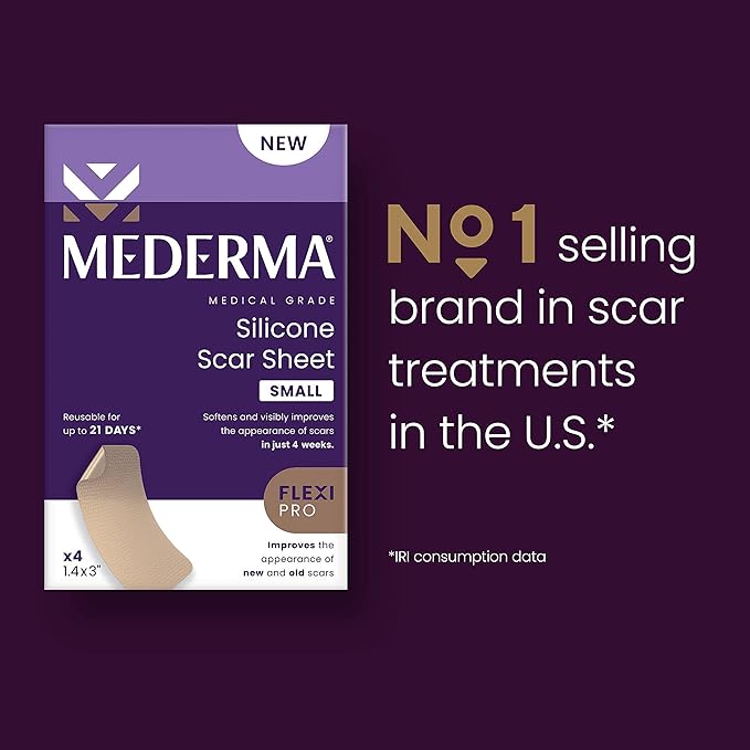 Mederma Scar Sheets and Oil Bundle; Improves Appearance of Scars and Stretch Marks; 4 Reusable Silicone Sheets and 3.4oz Fast Absorbing Botanical Oil