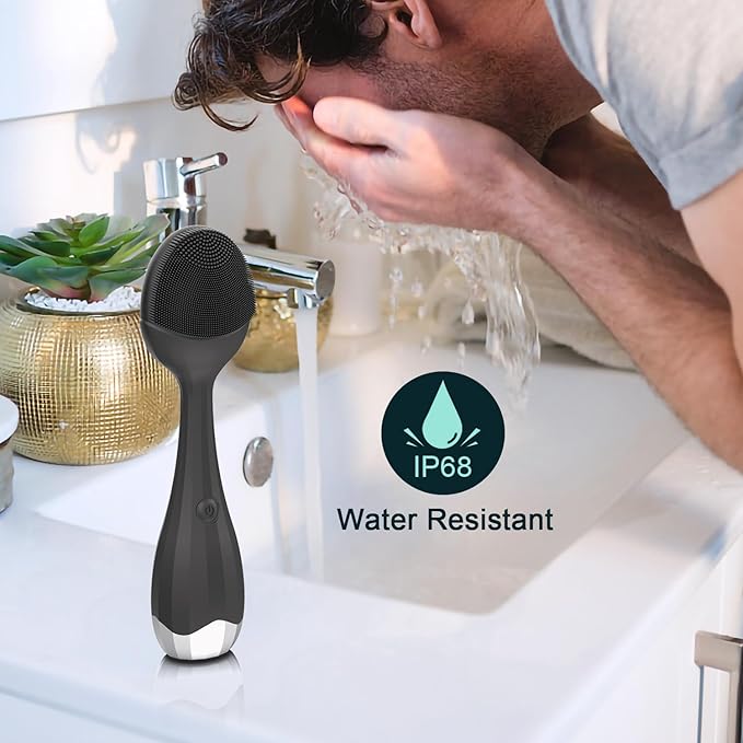 Perry Ellis 4-Speed Facial Cleansing Brush for Men, Silicone Face Scrubber with Dedicated Cooling Plate and Ergonomic Handle, IPX6-Waterproof Face Washer, 5-Hour Battery Life, USB Rechargeable