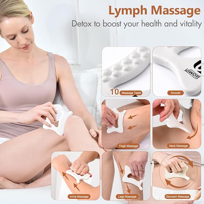 6-in-1 Ceramic Body Gua Sha Facial Tools | Lymphatic Drainage Tool, Face Sculpting Tool & Acupressure Tool | Body Guasha | Trigger Point Massage Tool for Fascia Massage and Cellulite