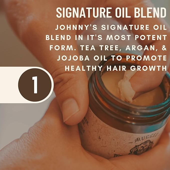 Johnny Slicks Oil Based Pomade | Organic Hair Styling for Men, Low to Medium Hold | Promotes Healthy Hair Growth & Helps Hydrate Dry Skin, (Rugged, 4 Ounce) Veteran Owned, USA Made.