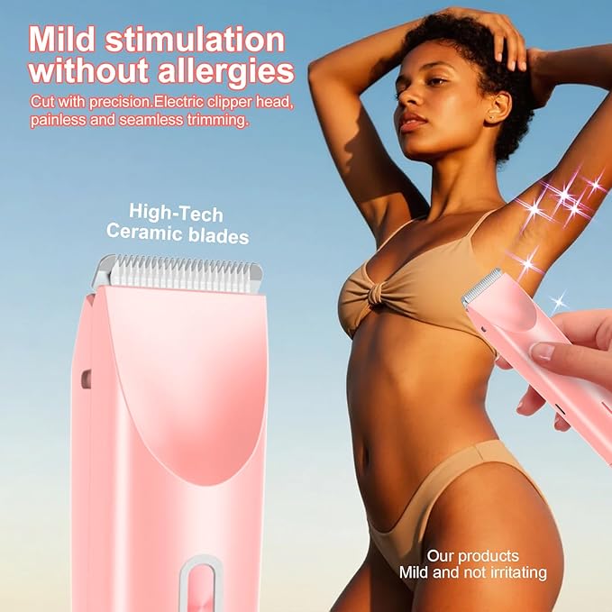 Electric Bikini Trimmer for Women, 2-in-1 Hair Shaver and Epilator, Waterproof Wet/Dry Lady Shaver（Pink）