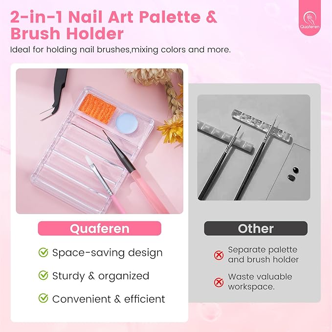 Quaferen Nail Brushes for Nail Art 39PCS Nail Brush Tools Set with Nail Stand Holder 2-in-1 Nail Art Palette Professional Acrylic Nail Brushes Kit for Beginners Home Salon