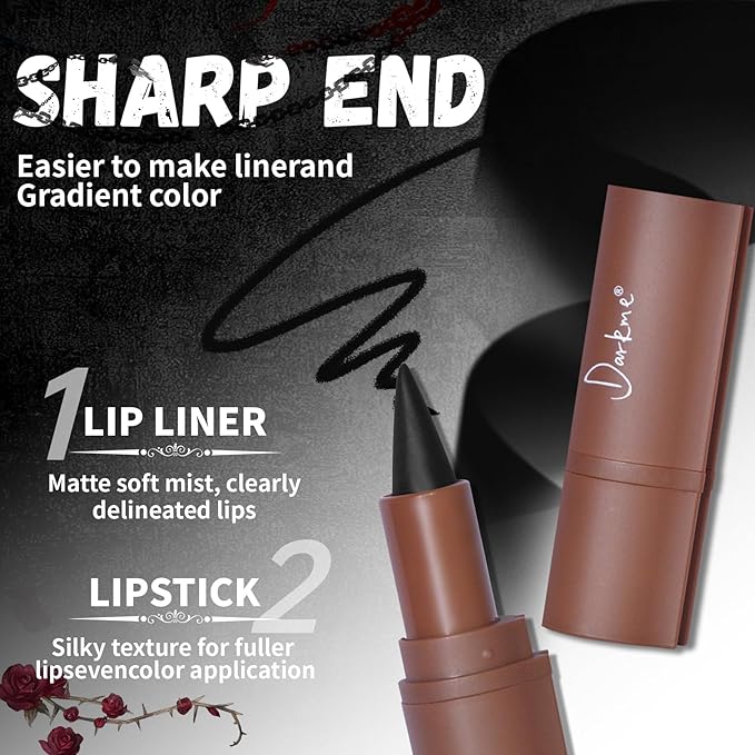 3 Colors 2 in 1 Gothic Lip Liner Set, Matte Purple Dark Red Black Lip Liner Plumping Smooth Creamy Lip Pencil, High Pigmented Long lasting Lip Stain Lipstick Goth Halloween Makeup, 05+07+08