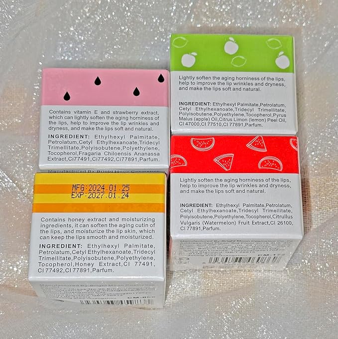 4 Packs Fruit Mask Lip Balm Honey Pot, Vitamin E Lip Masks & Moisturizing Propolis Sleeping Lip Mask, Effective Reduces Lip Lines Prevention Dry Lip Care