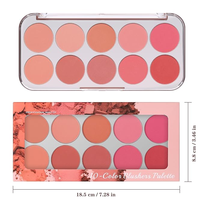 10 Color Blush Palette for Cheeks - Natural Look Smooth Face Blusher - Long-lasting Women Cheek Makeup Powder - Buildable Color Makeup Blushes Powder for All Skin Types