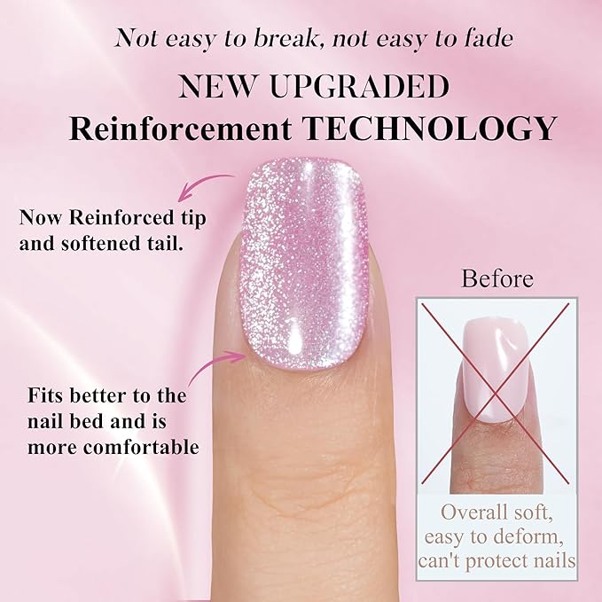 Pink Cat Eye Press on Nails Short, Jofay Fashion Soft Gel Fake Nails, Elegant Press on Nails, Reusable & Natural Acrylic False Nails, Stick on Nails for Women Girls Gift, Glue on Nails Kit 32 Pcs