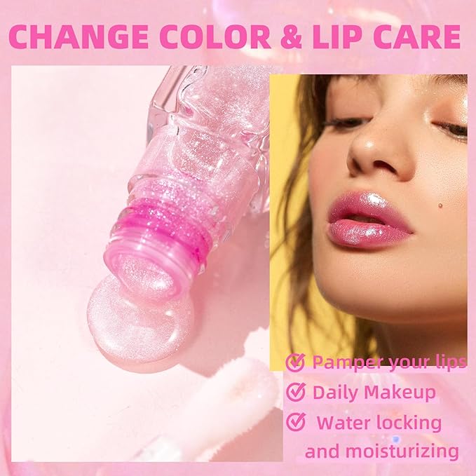 Magic Color Changing Moisturizing Lip Glow Oil Plumping Glimmer Glow Lipstick, Hydrating Lip Gloss Lip Care, Long Lasting Non-sticky Fresh Texture Lip Oil (Color Changing 01)