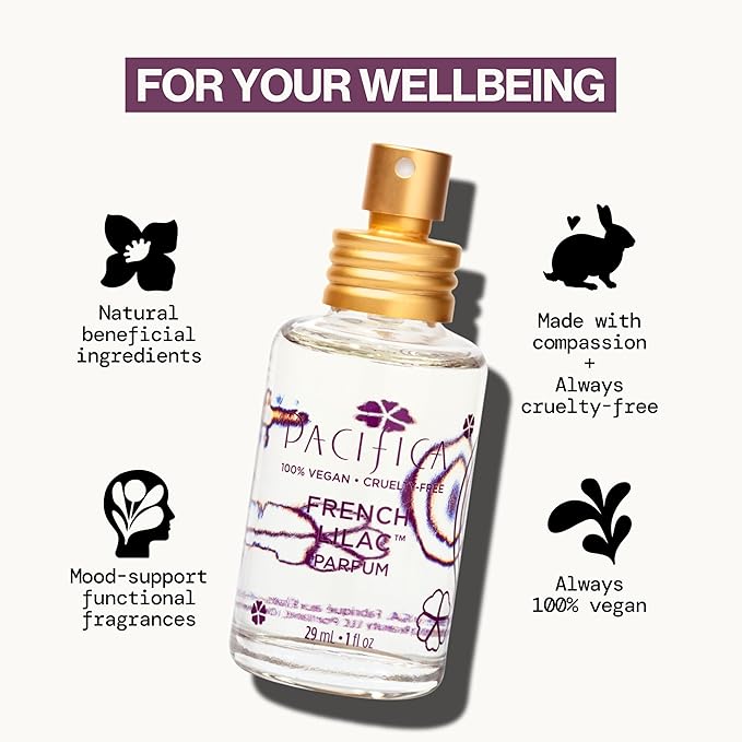 Pacifica French Lilac Spray Perfume – Clean Vegan Floral Fragrance for Women, Fresh-Cut Lilac & Powdery Magnolia Notes, Long-Lasting Romantic Spring Scent, 1 oz