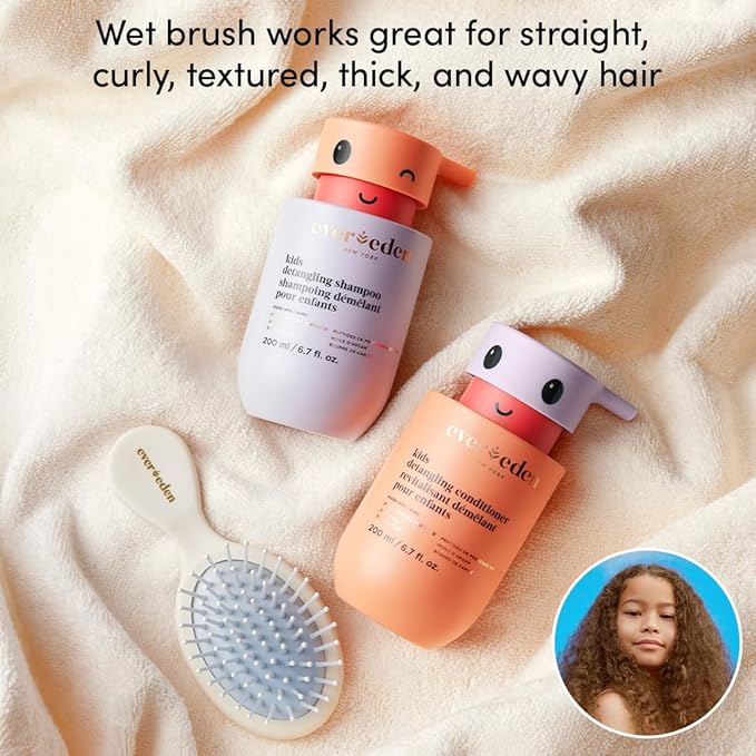 Evereden Happy Hair Duo for Kids: Vegan Shampoo and Conditioner Set with Detangler Brush - Strengthens & Smooths All Hair Types