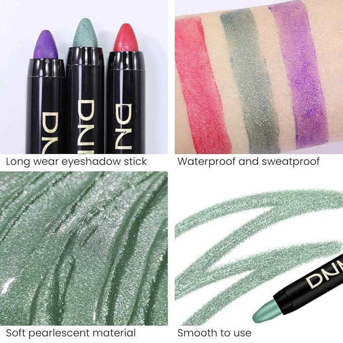 Kaely 2Pcs Cream Eyeshadow Sticks Set for Eyes Waterproof,Green Shimmer Eye shadow Stick Pencil Pen Bulk sombras en crema para ojos 34+34