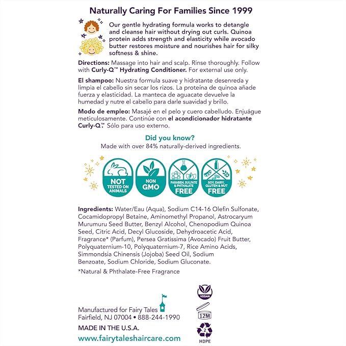 Fairy Tales Curly Q Kids Shampoo all Types of Curly Hair - Hydrating Hair Shampoo- Paraben , Sulfate , Gluten and Nut Free - 12 oz
