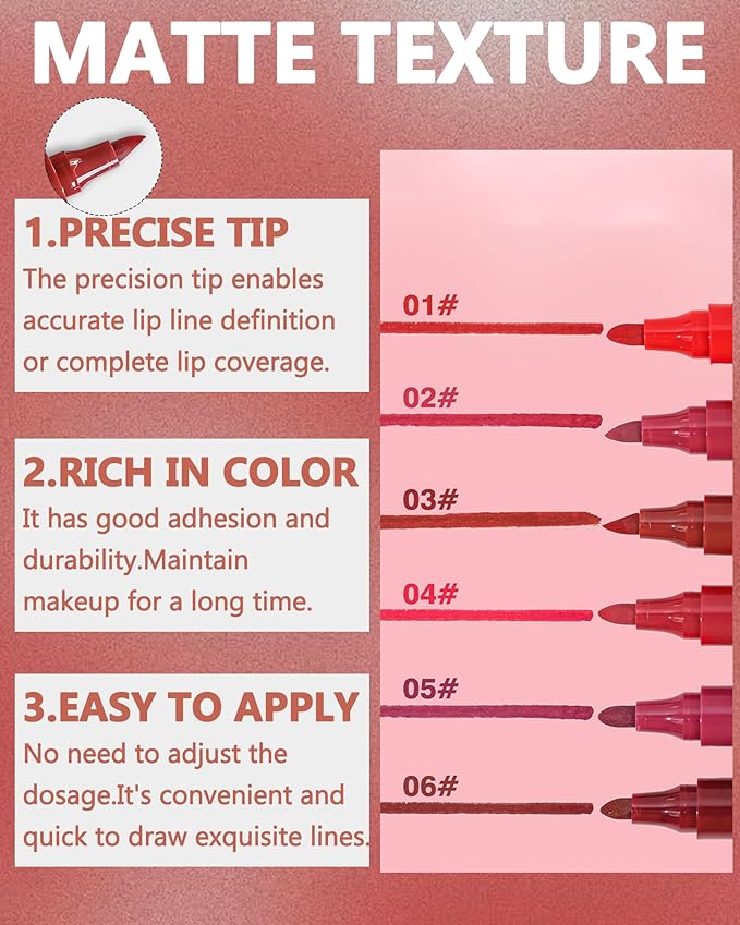 Lip Tint Stain Pen, Berry Red Waterproof Long Lasting Matte Lip Liner Stain Pencil, High Pigment Quick Dry Liquid Lipstick, Non Sticky Smudgeproof Lip Tint Gloss, Christmas Makeup Gift for Women-05