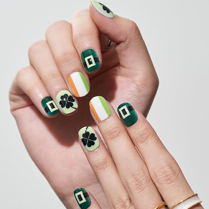 GLAMERMAID Extra Short Press on Nails 24PCS, Green Fall Gel Glue on Nails, Glossy Round Reusable UV Finish Fake Nails Acrylic False Nails Manicure Kits for Women