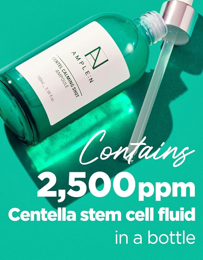 AMPLE:N Centel Calming Shot Ampoule - Korean Soothing Face Serum with Centella Asiatica to Calm Irritated & Sensitive Skin - Redness Relief, Acne Spot Treatment & Moisturizing, 3.38 fl.oz.