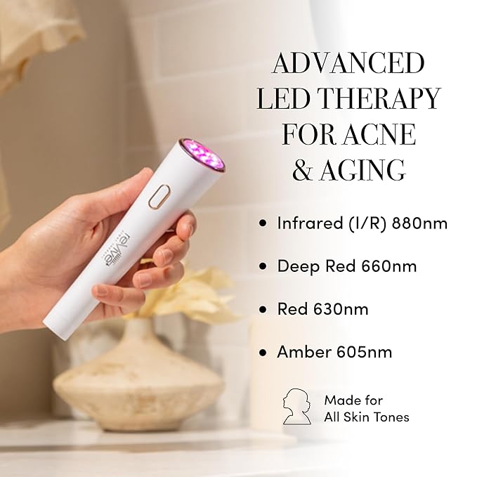 reVive Lux Collection Glo Aging & Acne Device, FDA-Cleared & Medspa-Quality Blue Light, Red, Amber & Infrared Acne Tools, Science-Backed LED Light Therapy Products
