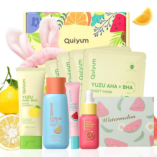 Skin Care Set for Oily/Combination Ance Skin, 5PCS Natural Fruit Skincare Kit with Salicylic Acid, Vit-C & Peptide, Birthday Gifts for Women | Oil Control | Brightening | Anti-Acne | Gift Sets