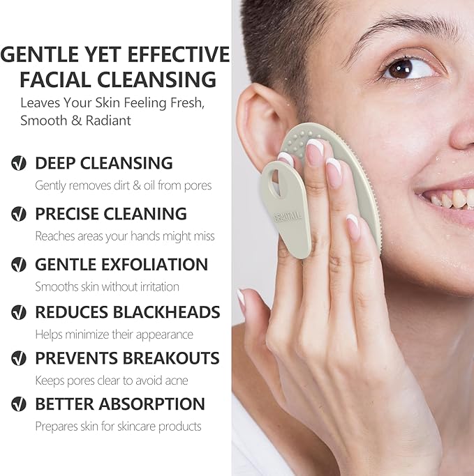 Face Scrubber 4 Pack, BEAUTAIL Silicone Manual Facial Cleansing Brush for Men Women, Gentle Face Scrubber Exfoliator, Skin Care Exfoliating Face Brush, Black+Starlight+Pink+Blue