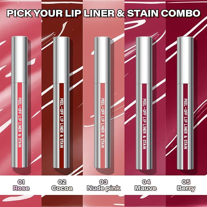 Cilrofelr Peel Off Lip Liner Stain, Long Wear Tattoo Lip Liner with Tweezer, Peel Off Lip Stain with Matte Finish, Long Lasting, Waterproof, Transfer-proof, Highly Pigmented Color (Berry)