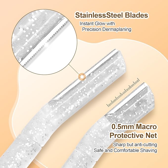 Women’s Dermaplane Razor for Face & Eyebrow - Anti-Cutting Japanese Blades for Eyebrow and Facial Hair Removal, Achieve Silky Skin and Perfect Brows (Transparent, 12 Count)