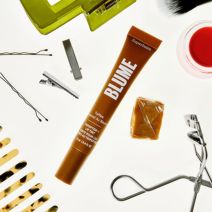 Blume Superbalm Duo - Tri-Peptide Vanilla Lip Balm (0.4 Fl Oz) + Tri-Peptide Toffee Soft Brown Tinted Lip Balm (0.4 Fl Oz) - Deep Hydration & Lip Plumping Set