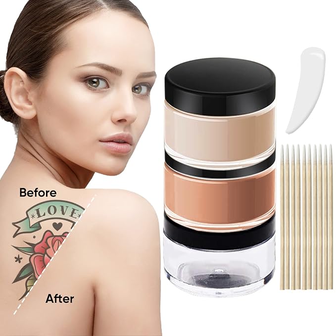 Tattoo Cover Up Makeup Waterproof, 2 Colors Full Coverage Concealer for Tattoos, Scars & Dark Spots, Sweatproof & Transfer-Resistant