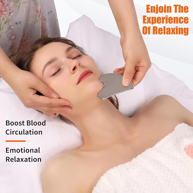 2Pcs Stainless Steel Gua Sha Facial Tools Set, Metal Face Comb Detail Skin Care Tools, Body and Face Gua Sha Sculpting for Tighten Skin Lymphatic Drainage