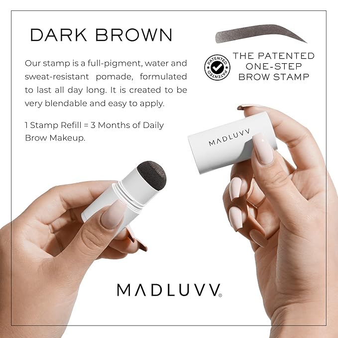 MADLUVV Brow Stamp Refill* - Color Stamp for Brows & Root Touch Up for Women & Men, Instantly Conceal Hair Loss, Grey Hair, Thinning Hair with Stain-Proof/Smudge-Proof Powder Formula (Dark Brown)