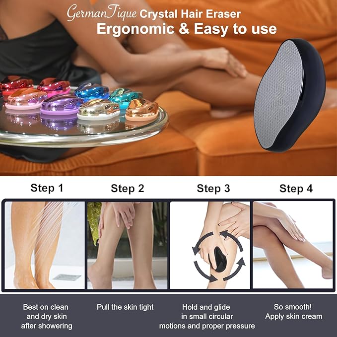 Crystal Hair Eraser,Natural Crystal Hair Remover,Reusable Painless Nano Glass Hair Removal Device Without Shaver,Gentle Crystal Epilator and Exfoliator for Soft Silky Skin(Black)