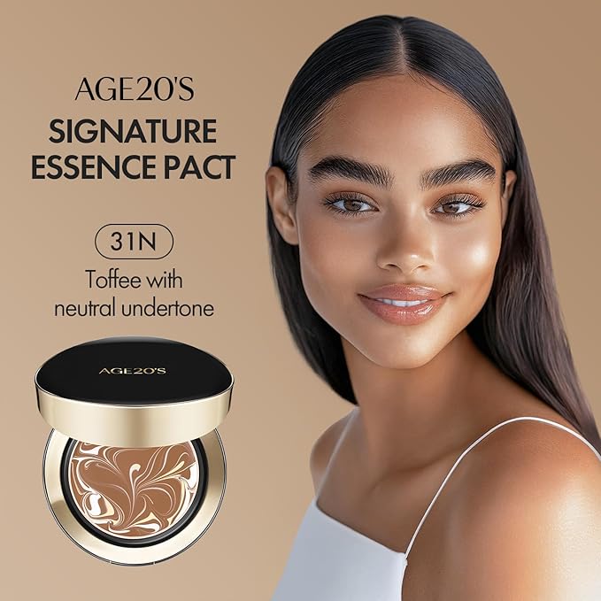 AGE20'S Signature Essence Pact SPF 50+ | Pack of 1 | 31N TOFFEE | Cream Foundation, Dewy Finish, Natural Coverage | Korean Cushion Foundation