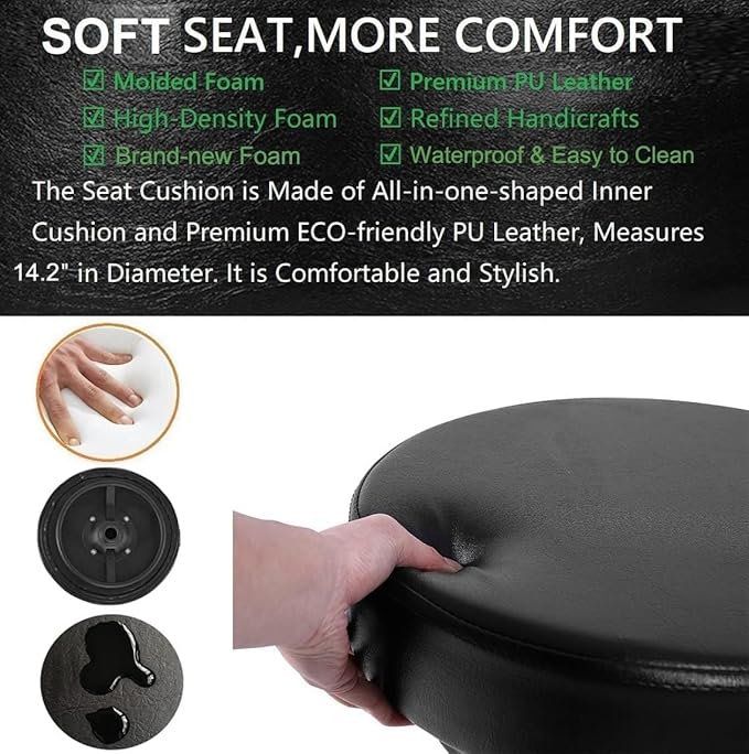 Salon Rolling Stools with Locking Wheels - Adjustable Swivel Stool Chair Heavy Duty 400 lbs Thick Cushion Hydraulic Shop Stool for Tattoo Facial Massage Kitchen Counter Salon Spa Medical Garage(Black)