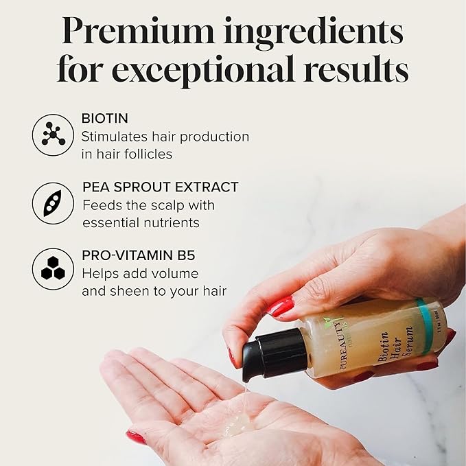Biotin Hair Growth Serum Advanced Topical Formula To Help Grow Healthy, Strong Hair Suitable for Men and Women of All Hair Types Hair Loss Support By Pureauty Naturals 2 Fl Oz (Pack of 1)