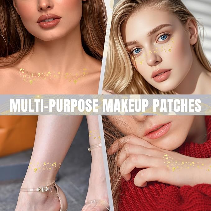 Glitter Freckles - Metallic Silver Glitter Freckles Face Tattoo, 6PCS Makeup Patches, 6 Styles Fake Freckles, Glow Up Party Makeup Accessory Face Jewels for Women, Waterproof Face Glitter for Kids