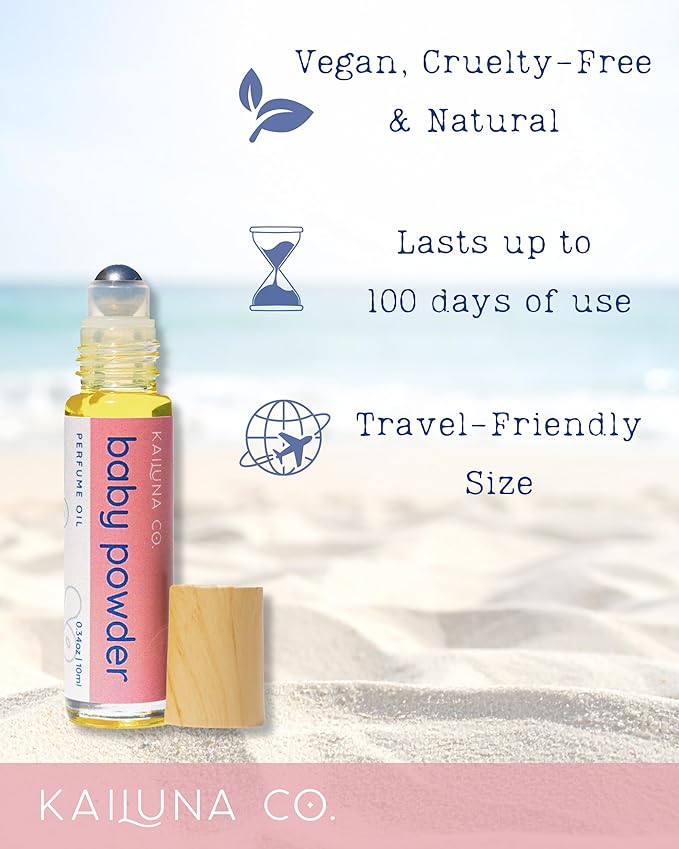 Baby Powder Pure Essential and Fragrance Oil Perfume Roll On with Pure Organic Jojoba Oil, Alcohol Free, Handmade in California