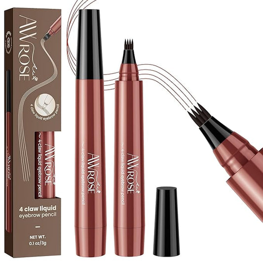 AWROSE Eyebrow Pencil, 3D Waterproof Microblading Eyebrow Pen 4 Fork Tip Tattoo Pencil, Precise Natural Brow Magic Eye Brow Pencil with Hair Like Strokes, 4 Points Multi-Used Eye Brow Pen for Women