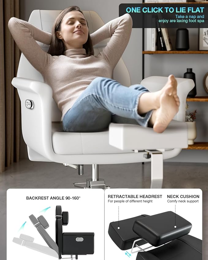 VARONXE Pedicure Chair for Nail Tech No Plumbing, Portable Pedicure Station for Foot Spa w/Pedicure Stand and Massage Foot Bath, Professional Gel Jelly Pedicure Chairs, White