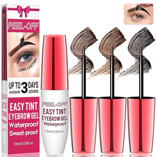 Peel Off Eyebrow Gel Kit,3PCS Easy Tattoo Brow Peel Off Gel for Women,Waterproof,Sweatproof,Natural Brows Color,For Fuller & Defined Looking Brows,DIY at Home(Brown+Darkbrown+Balck)