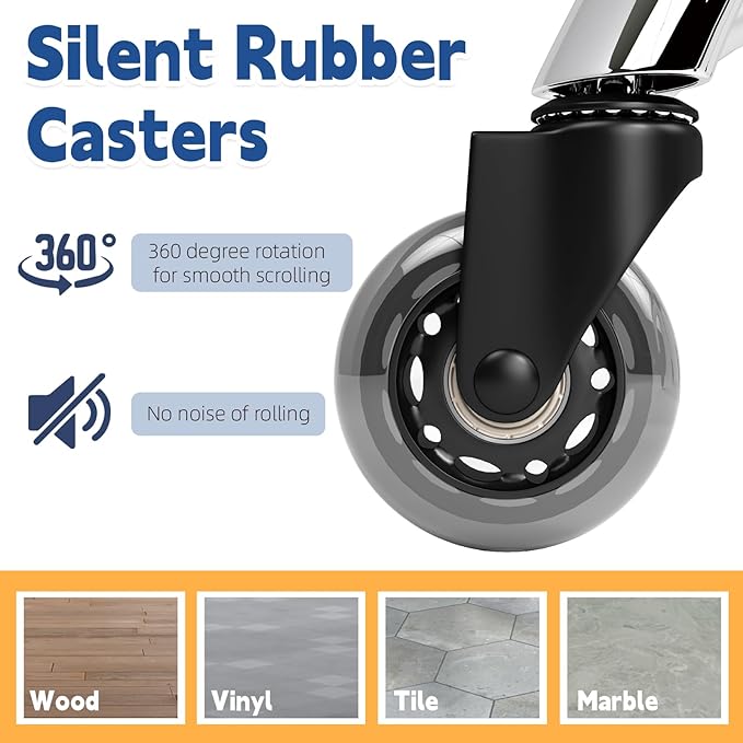 YEEZEE Heavy Duty 400lb Rolling Stool: Super Soft Leather Seat Cushion, 360 Swivel, Height Adjustable, No Squeak, No Tip Over, Salon & Spa Stool (Black)