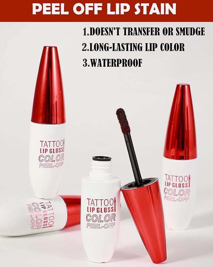 Peel Off Lip Stain Tattoo Lip Gloss,Nude Pink Matte Lip Liner Stain Peel Off Waterproof Long Lasting,Highly Pigmented Transfer-Proof Lips Tint Non-Stick Tinted Liquid Lipstick Makeup for Women-04