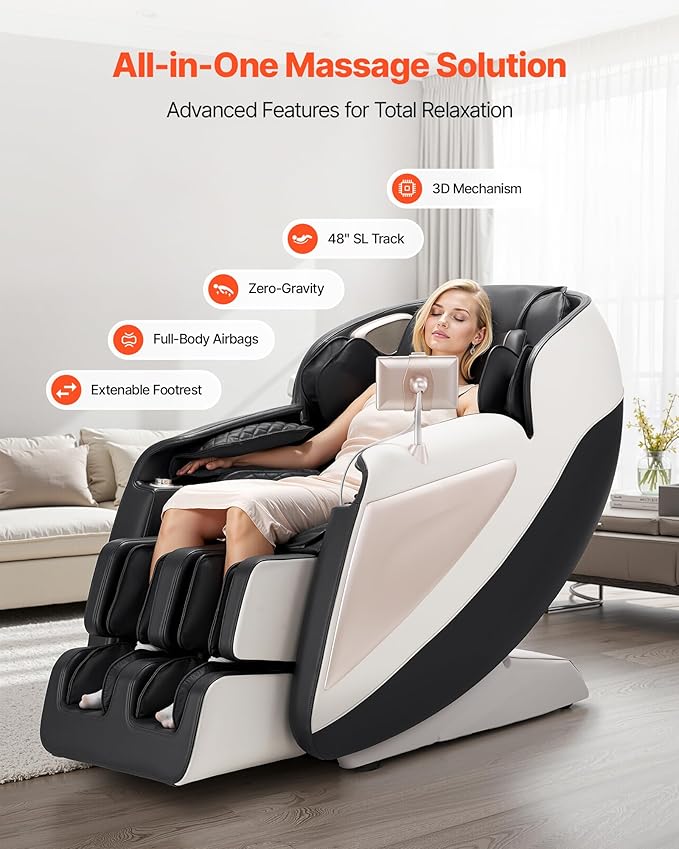 VEVOR Full Body Massage Chair, 3D Zero Gravity Recliner with SL Track, 18 Auto Modes, Heat, Foot Rollers, Armrest Control, LCD Display, 36 Airbags, Retractable Footrest
