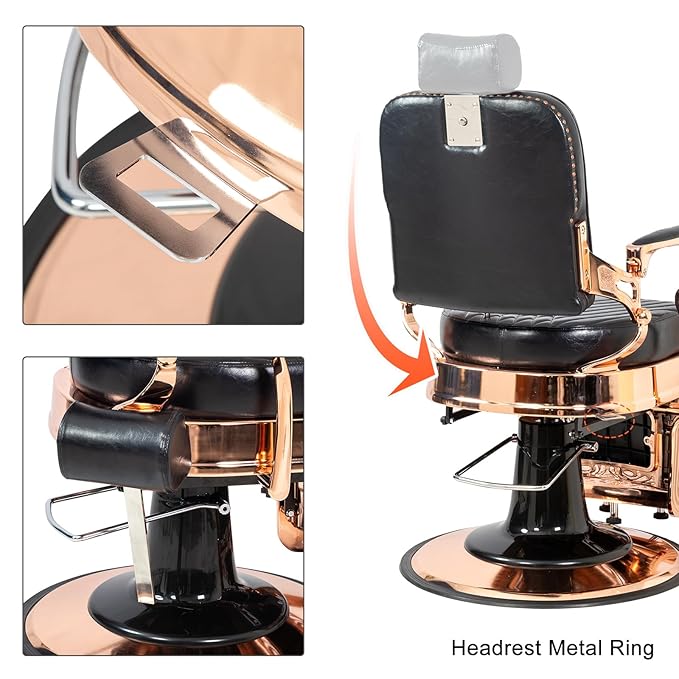 Winado Heavy Duty Vintage Recline Barber Chair Hydraulic with Headrest, Supports up to 700lbs & 360° Rotatable, Professional Salon Beauty Spa Shampoo Equipment (Rose Gold - Square Twill Backrest)