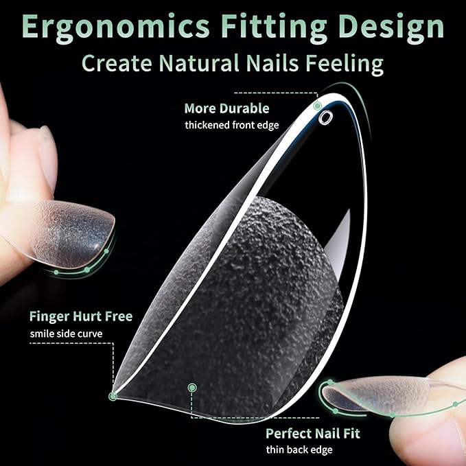 Medium Round Oval Nail Tips, 216pcs Acrylic Fake Nails Gel Nail Tips Soft, Full Cover Pre-Shaped Matte Clear Press on Nails for Extension, Diy at Home Manicure 12 Sizes