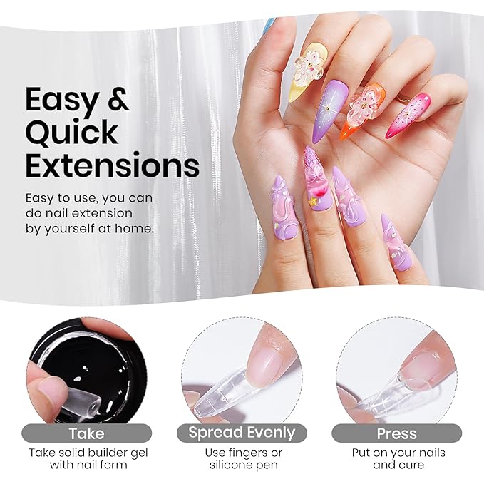 MIZHSE 30g/1oz Solid Builder Gel for Nails and 15g 3D Painting Gel, Clear Hard Gels for Nails Sculpting Nails Art Soak Off U V LED Builder Salon Home DIY Manicure