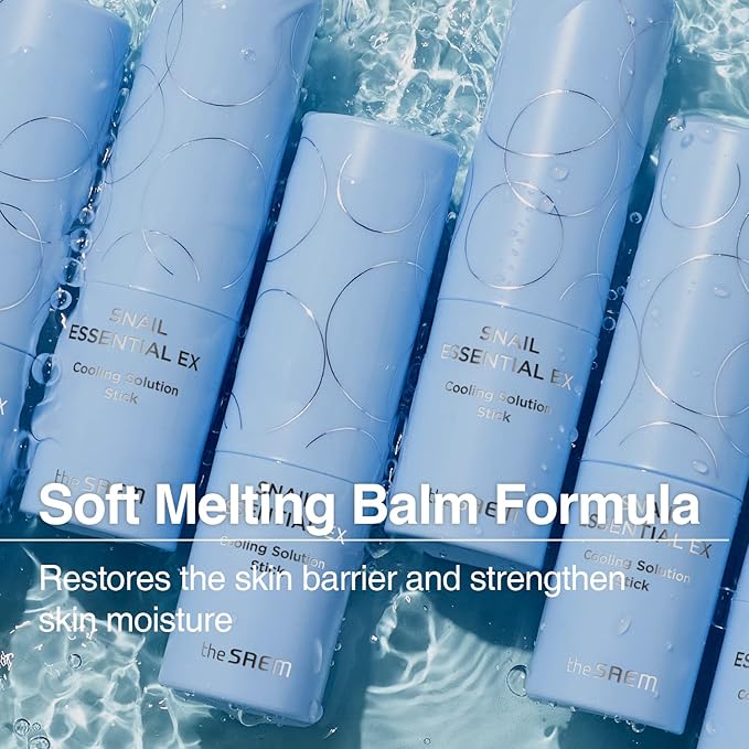 THESAEM Snail Essential EX Cooling Solution Stick Balm – Under Eye Depuffing & Soothing – Face & Eye Serum Treatment – With Snail Collagen & Aquaxyl for Moist Glow, 0.38oz.