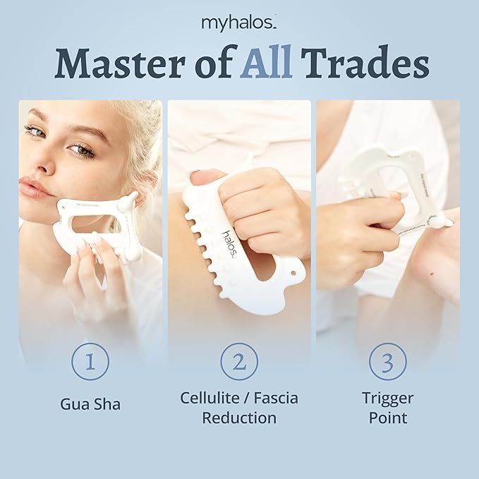 MyHalos 6-in-1 Ceramic Body Gua Sha Facial Tools - Lymphatic Drainage Tool, Face Sculpting Tool & Acupressure tool - Body Guasha, Trigger Point Massage Tool for Fascia Massage and Cellulite