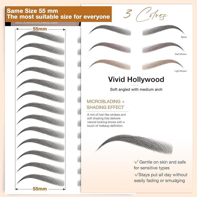 20 Sheets 260 Pairs Eyebrow Tattoo Sticker Waterproof 4D Hair-Like Natural Fake Tattoo Eyebrows Transfers Stickers Peel Off Brows Grooming Shaping Sticker in Vivid Hollywood,Black