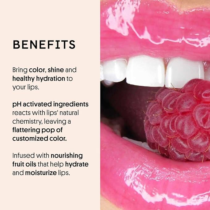 Winky Lux Raspberry Fruity Gloss pH Lip Stain, Non Sticky Lip Gloss, Tinted Lip Oil, Lip Lacquer, Yummy Fruit Lip Gloss, Jojoba Oil for Hydration & Shine, Soft Raspberry Scent